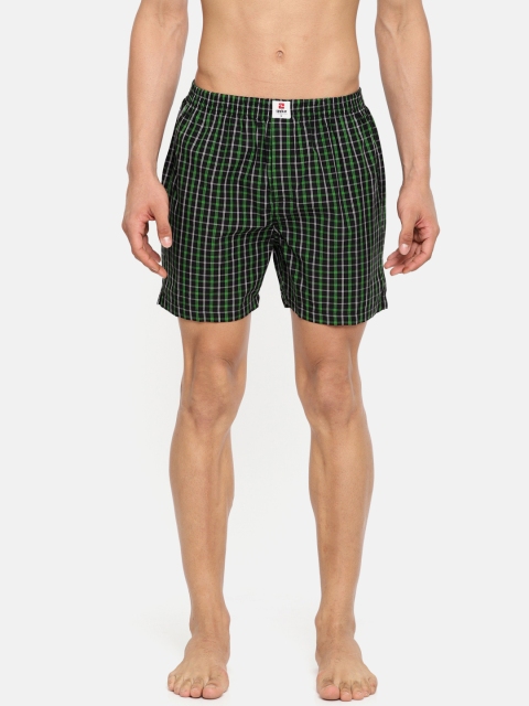 

SPYKAR Men Green & Black Checked Pure Cotton Boxers SPY/MBX/ON/S1917