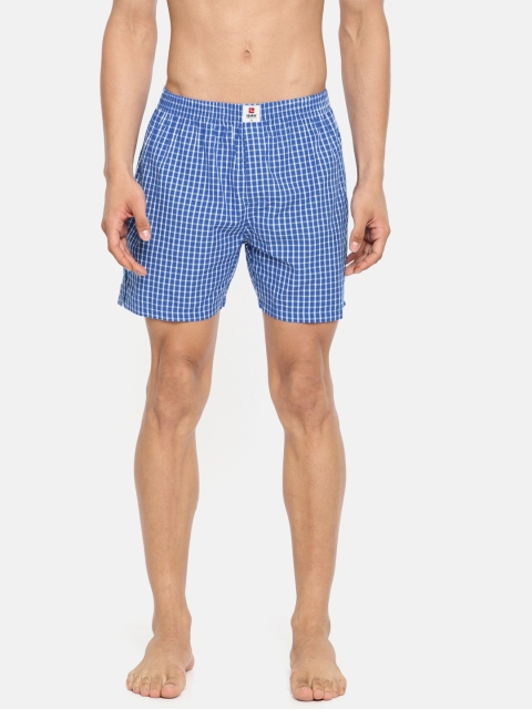 

SPYKAR Men Blue & White Checked Pure Cotton Boxers SPY/MBX/ON/S1919