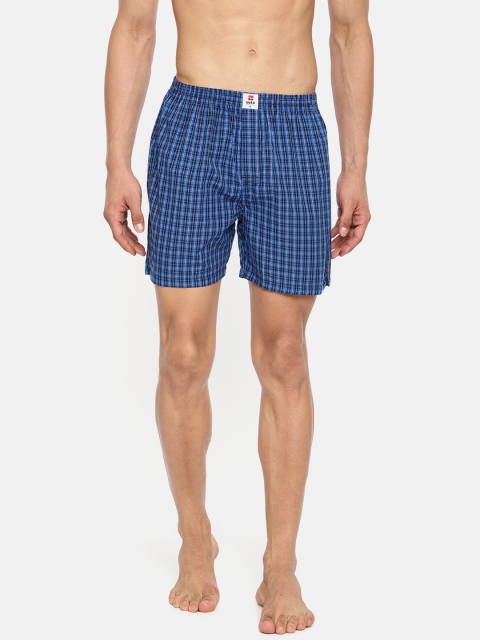 

SPYKAR Navy Blue & White Checked Pure Cotton Boxers SPY/MBX/ON/S1912