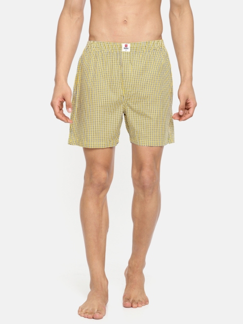 

SPYKAR Men Yellow & Black Checked Pure Cotton Boxers SPY/MBX/ON/S1929