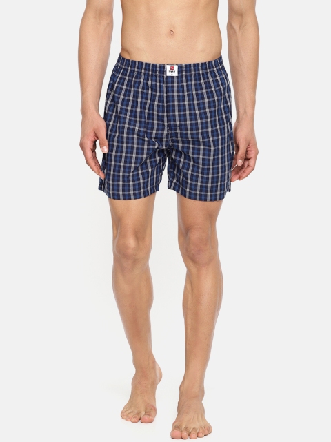 

SPYKAR Men Navy Blue & White Checked Pure Cotton Boxers SPY/MBX/ON/S1910