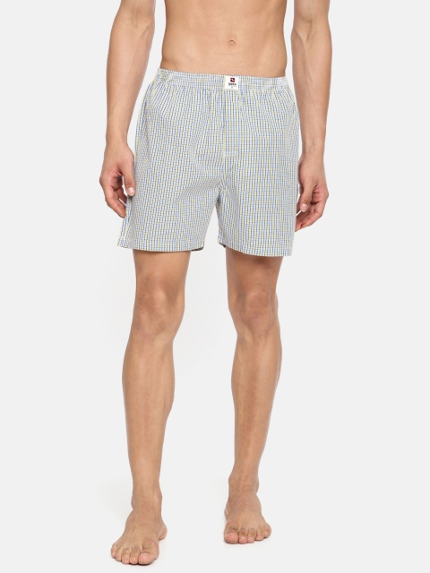 

SPYKAR Men Yellow & Blue Checked Pure Cotton Boxers SPY/MBX/ON/S1913