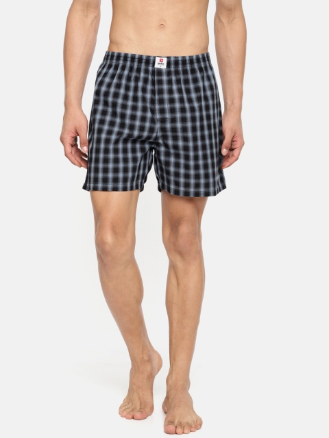 

SPYKAR Men Black & Blue Checked Pure Cotton Boxers SPY/MBX/ON/S1925