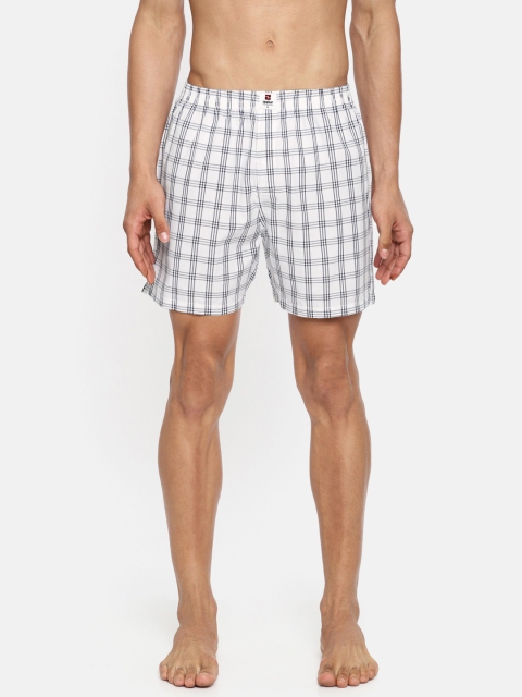 

SPYKAR Men White & Navy Blue Checked Pure Cotton Boxers SPY/MBX/ON/S1933
