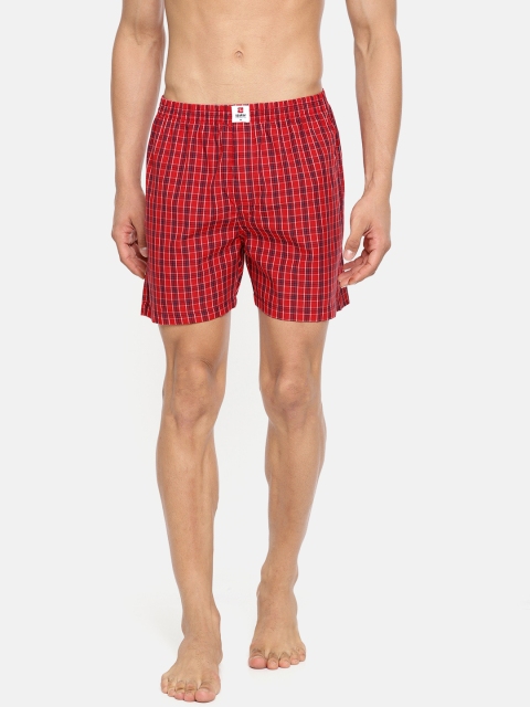 

SPYKAR Red & Navy Blue Checked Pure Cotton Boxers SPY/MBX/ON/S1927