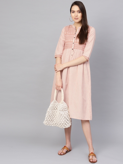 

Libas Women Beige & Red Striped A-Line Dress
