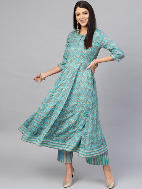 

Libas Women Blue & Grey Printed Kurta with Palazzos