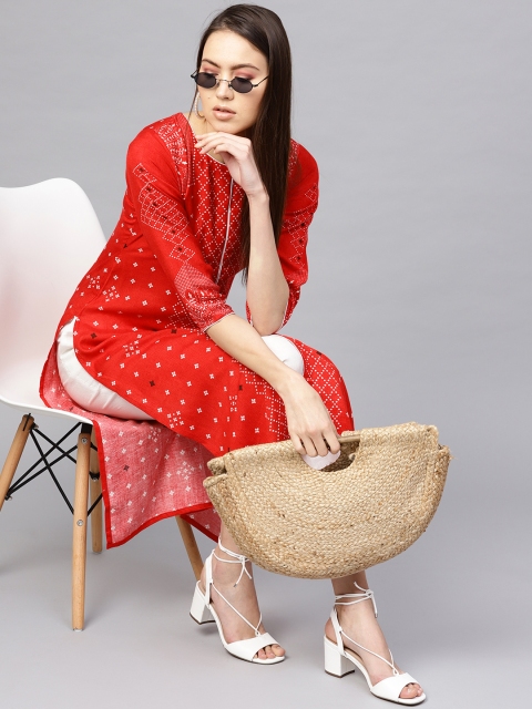 

Libas Women Red & White Printed Straight Kurta
