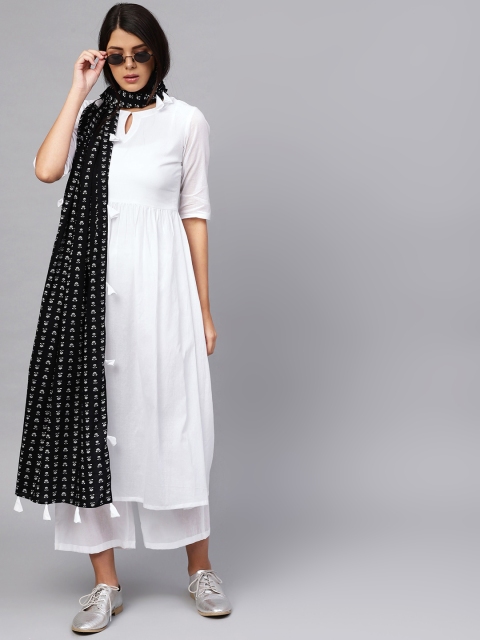 

Libas Women White & Black Solid Kurta with Palazzos & Dupatta