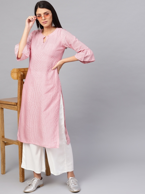 

Libas Women Pink & White Striped Kurta with Palazzos
