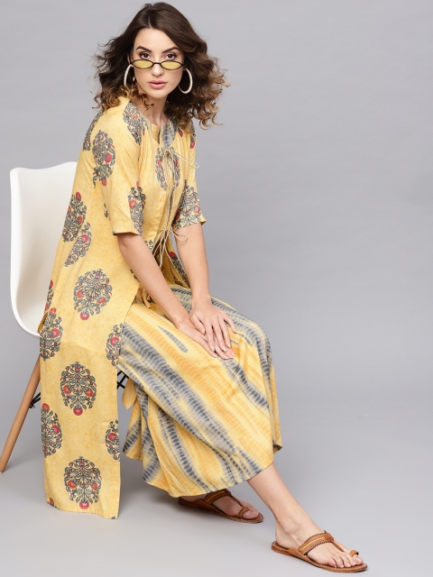 

Libas Women Yellow & Blue Layered Dyed A-Line Dress