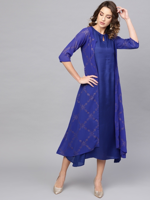

Libas Women Blue Layered Solid A-Line Dress
