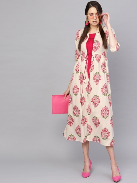 

Libas Women Magenta & Off-White Solid Layered Maxi Dress
