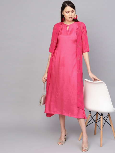 

Libas Women Pink Layered Block Print A-Line Dress