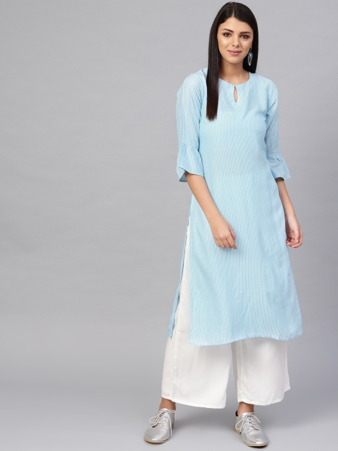 

Libas Women Blue & Off-White Striped Kurta with Palazzos