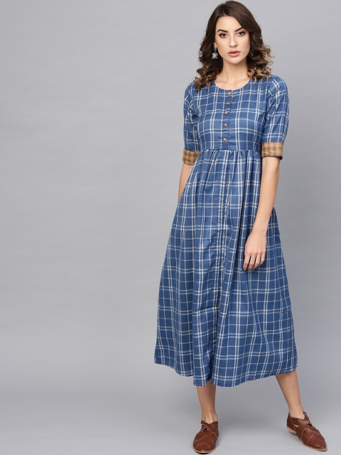 

Libas Women Navy Blue & White Checked A-Line Dress