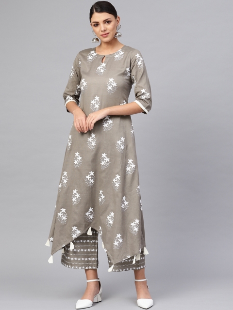 

Libas Women Grey & White Block Print Kurta with Palazzos