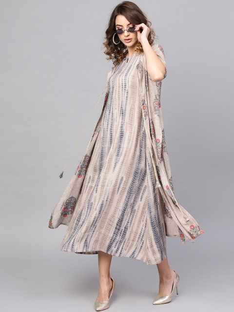

Libas Women Taupe & Blue Layered Dyed A-Line Dress