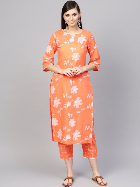 

Libas Women Orange & Off-White Printed Kurta with Trousers