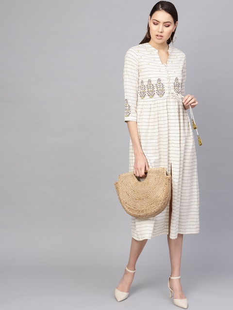 

Libas Women Off-White Striped A-Line Dress