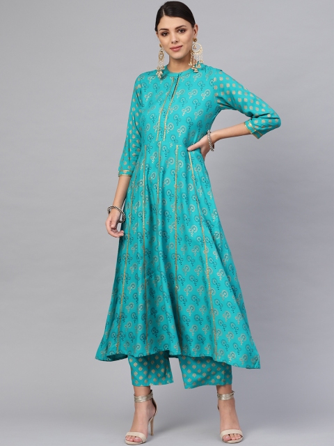 

Libas Women Blue & Golden Block Print Kurta with Palazzos