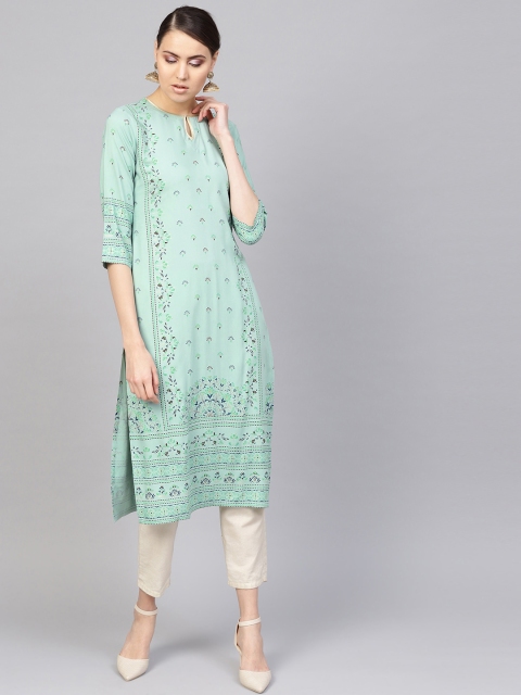 

Libas Women Sea Green Printed Straight Kurta