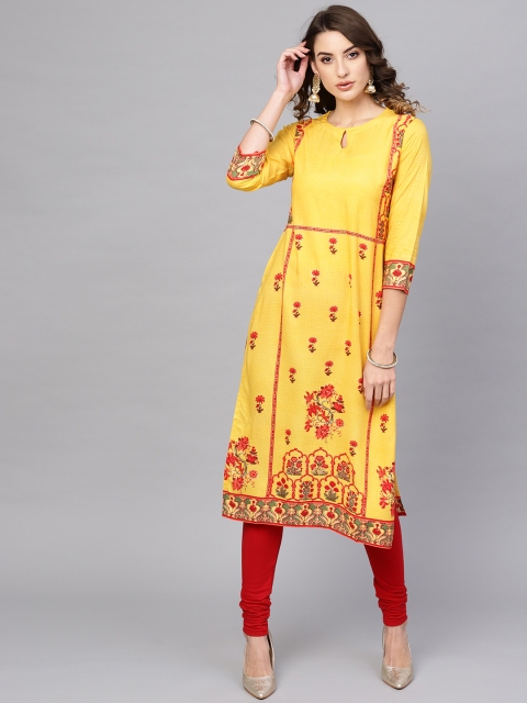 

Libas Women Yellow & Red Printed Straight Kurta