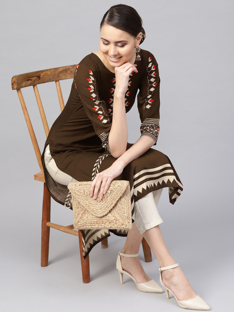 

Libas Women Brown & Beige Printed Straight Kurta