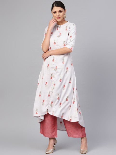 

Libas Women Grey & Red Block Print Kurta with Palazzos