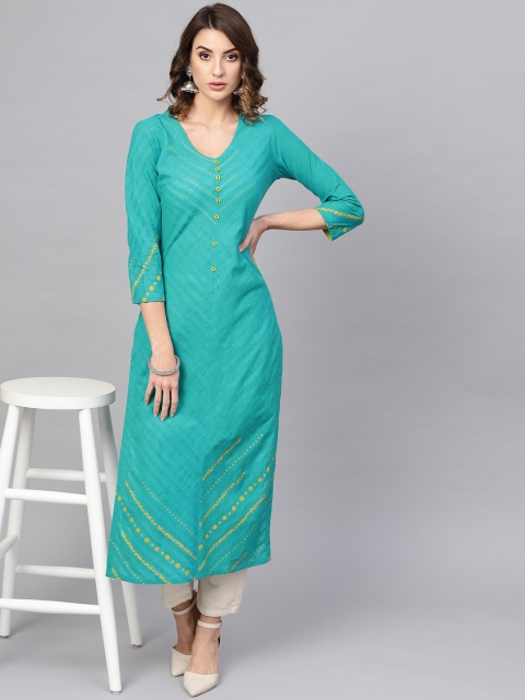 

Libas Women Blue & Green Striped Straight Kurta