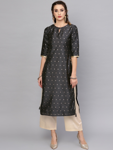 

Libas Women Charcoal Grey & Beige Embroidered Kurta with Palazzos