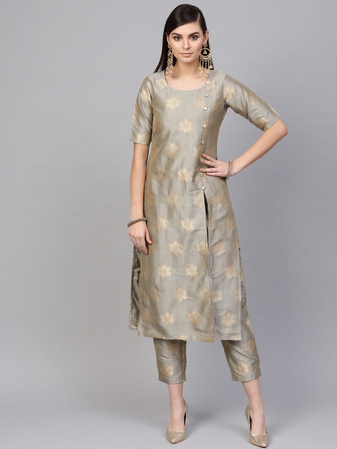 

Libas Women Olive Green & Golden Embroidered Kurta with Trousers