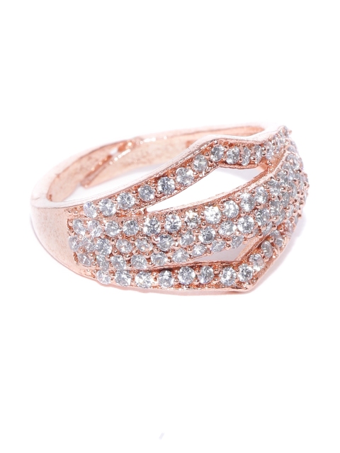 

Priyaasi Rose Gold-Plated American Diamond Studded Adjustable Finger Ring