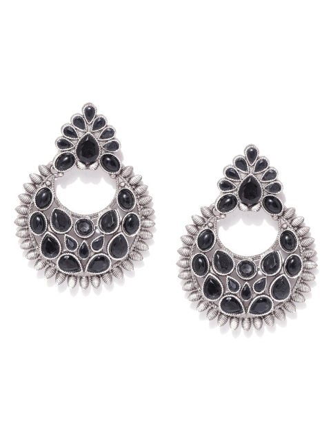 

Priyaasi Black Silver Plated German Silver Oxidised Crescent Shaped Chandbalis