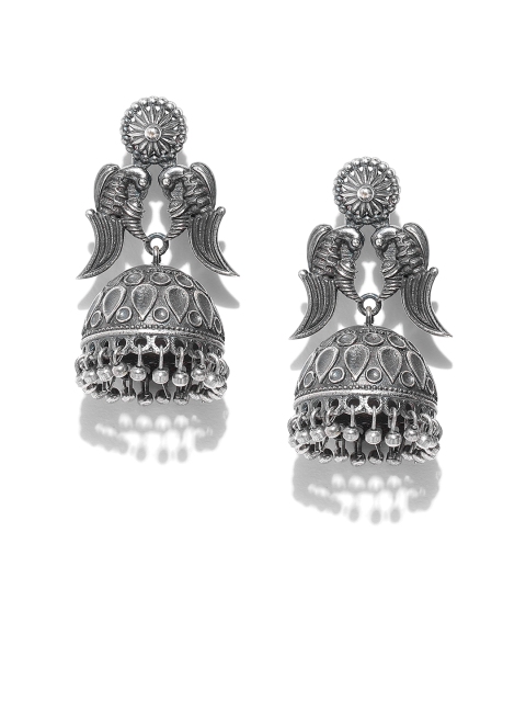 

Priyaasi Oxidised German Silver Textured Dome Shaped Jhumkas with Silver-Plating