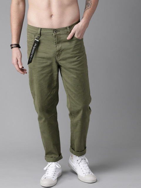 

Roadster Men Olive Green Regular Fit Solid Trousers