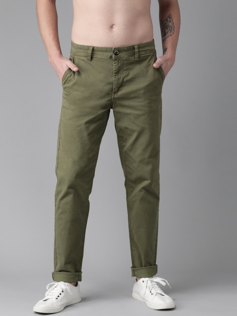 

Roadster Men Olive Green Regular Fit Solid Chinos