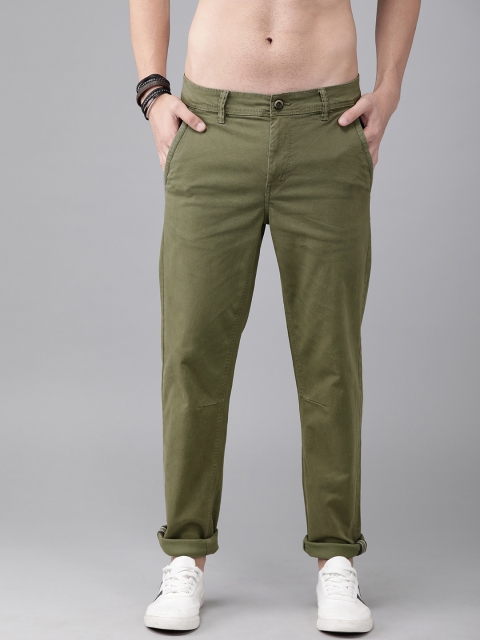 

Roadster Men Olive Green Regular Fit Solid Chinos