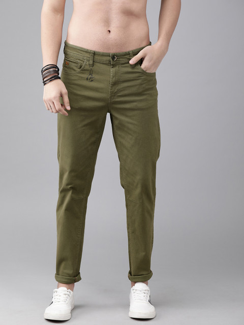 

Roadster Men Olive Green Regular Fit Solid Chinos