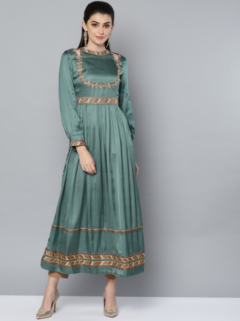 

Ritu Kumar Women Green Satin Finish Yoke Design Anarkali Kurta