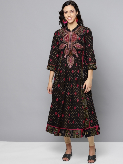 

Ritu Kumar Women Black & Pink Printed A-Line Kurta