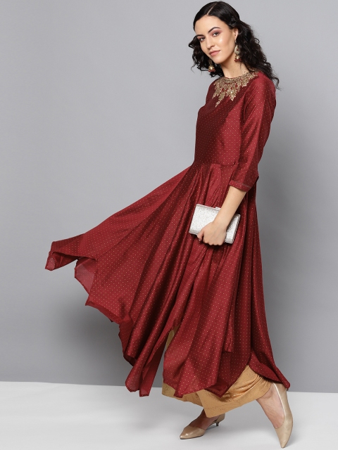 

Ritu Kumar Women Red & Golden Printed Asymmetric A-Line Kurta