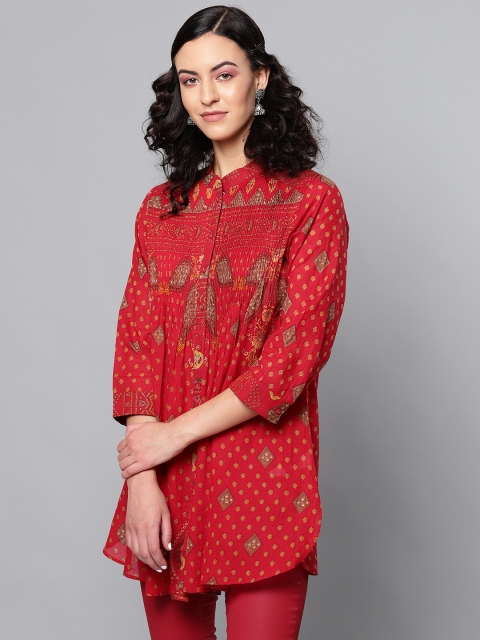 

Ritu Kumar Women Red & Brown Printed Pleated A-Line Kurti