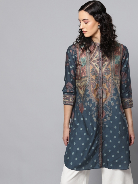 

Ritu Kumar Women Navy Blue & Beige Printed Straight Kurta