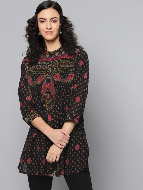 

Ritu Kumar Women Black & Pink Printed A-Line Kurti