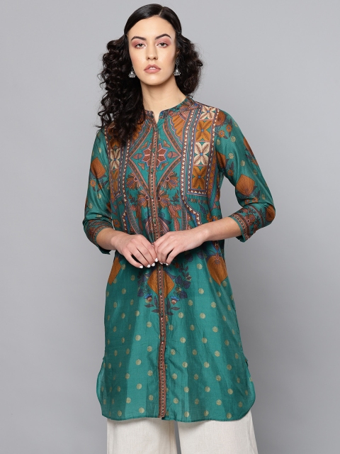 

Ritu Kumar Women Green & Mustard Brown Printed Straight Kurta