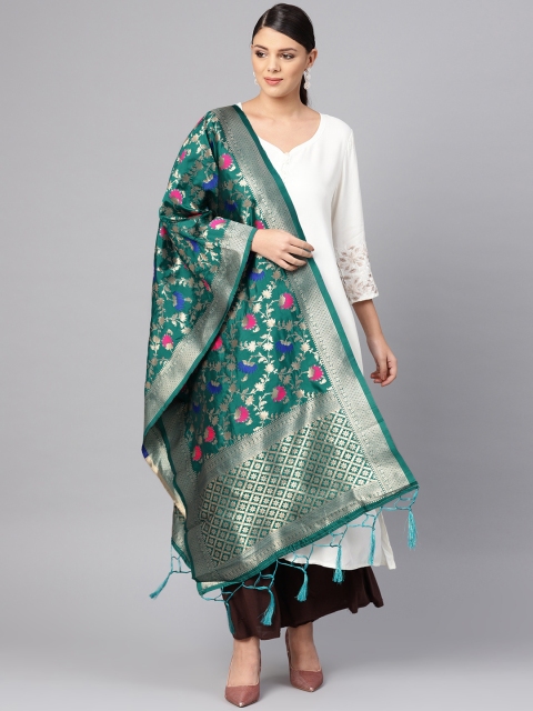 

SUTRAM Green & Golden Zari Woven Design Banarasi Dupatta