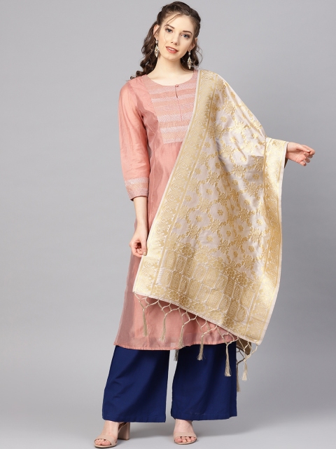 

SUTRAM Taupe & Golden Zari Work Banarasi Dupatta