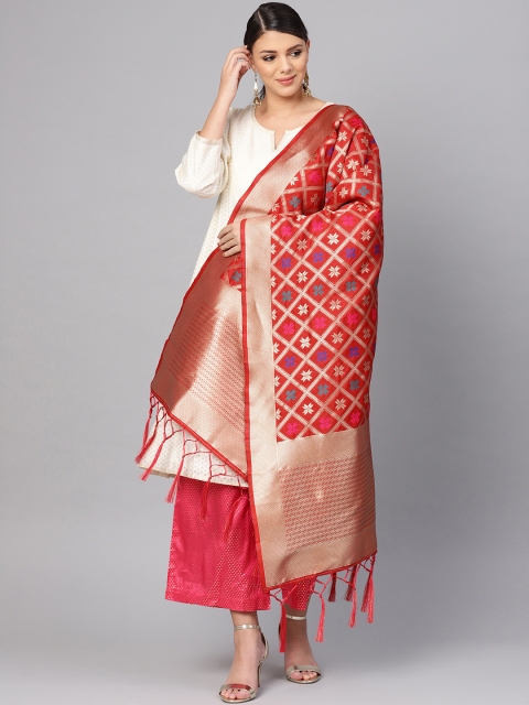 

SUTRAM Red & Golden Zari Work Banarasi Dupatta