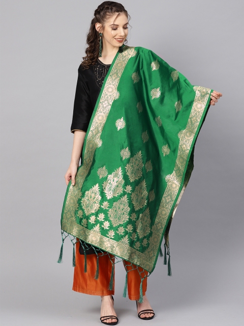 

SUTRAM Green & Golden Zari Woven Design Banarasi Dupatta
